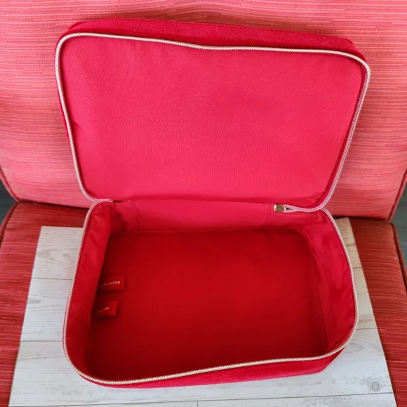 NWOT Estee Lauder Red Bow Velvet Makeup Bag - Picture 2 of 6